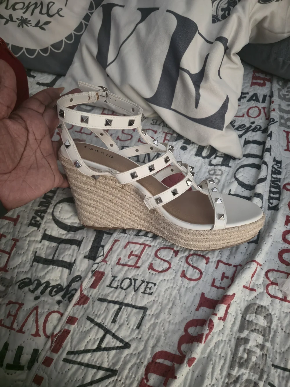 Bnnw torrid Red Laser-Cut Heels & White Studded Gladiator Sandals